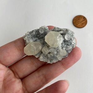 Calcite and quartz crystal specimen